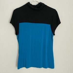 Women's INC Winter Bright Blue and Black Color Block Loose Turtleneck Size Med